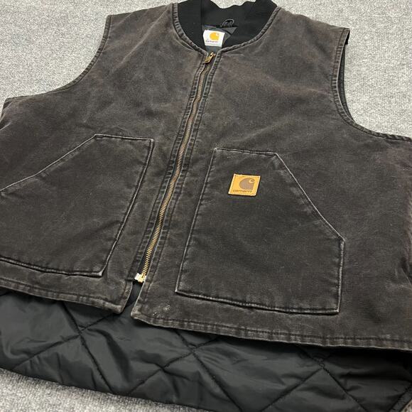 VTG Carhartt Vest XL Men's Brown Full Zip Quilt Lined Canvas V02 CHT - Picture 4 of 8